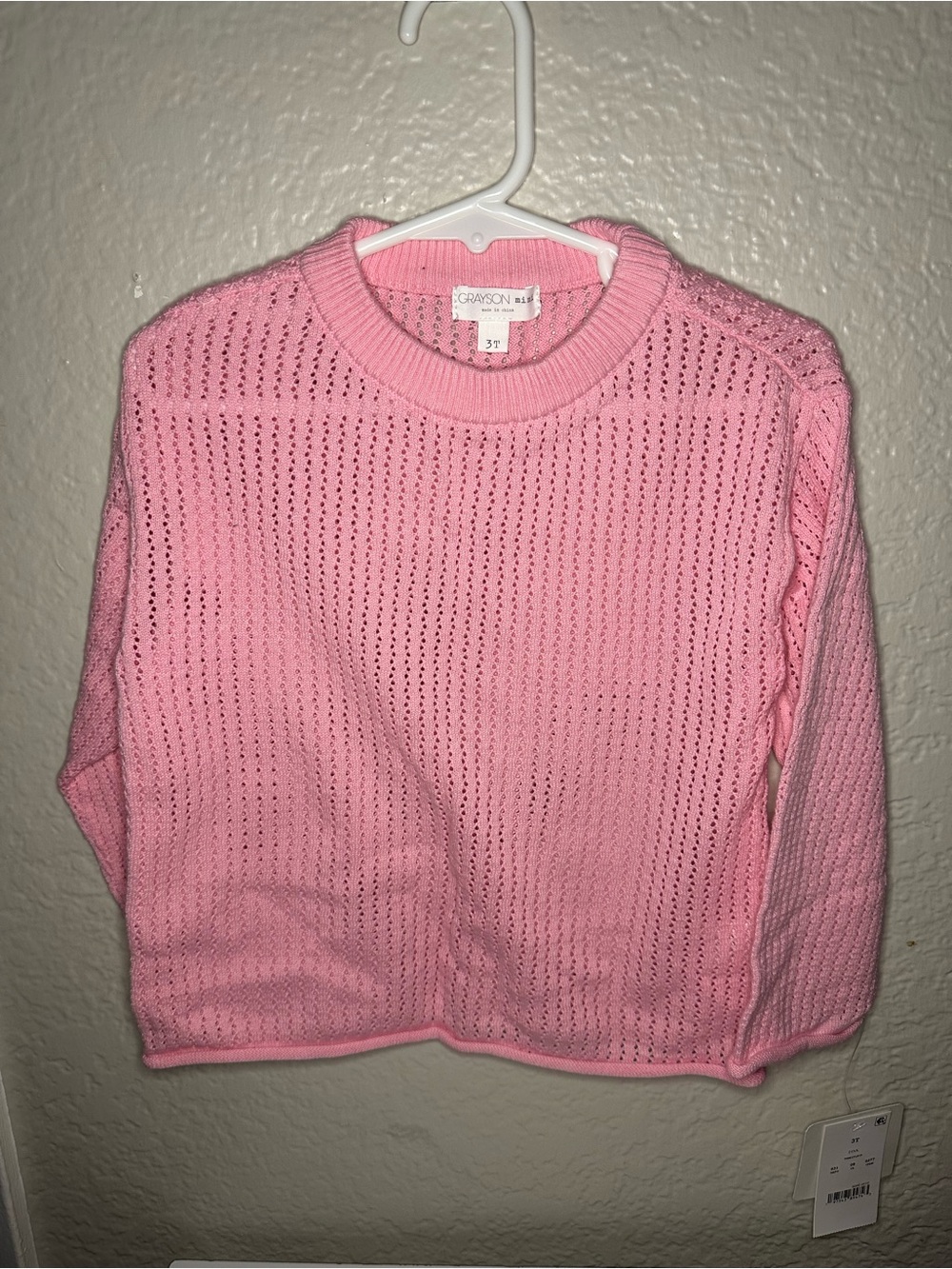 Grayson Open-Knit Crewneck Sweater in Pink